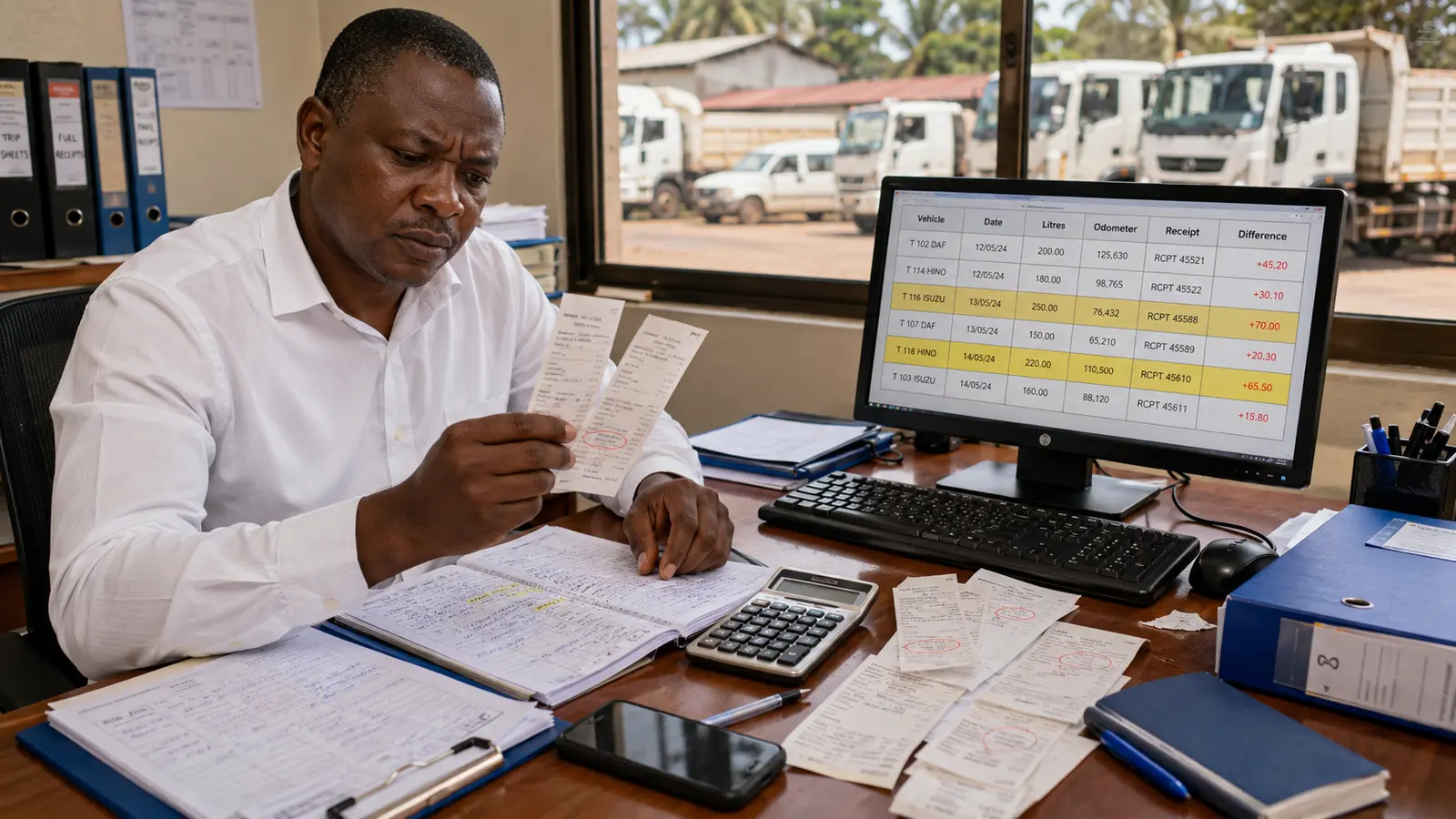 Car rental manager monitoring active rental vehicles on a GPS tracking dashboard in Tanzania