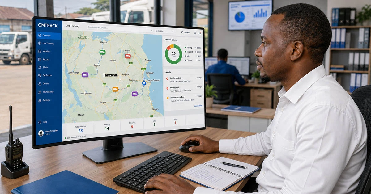 Delivery manager reviewing completed delivery route and proof of delivery status in Tanzania