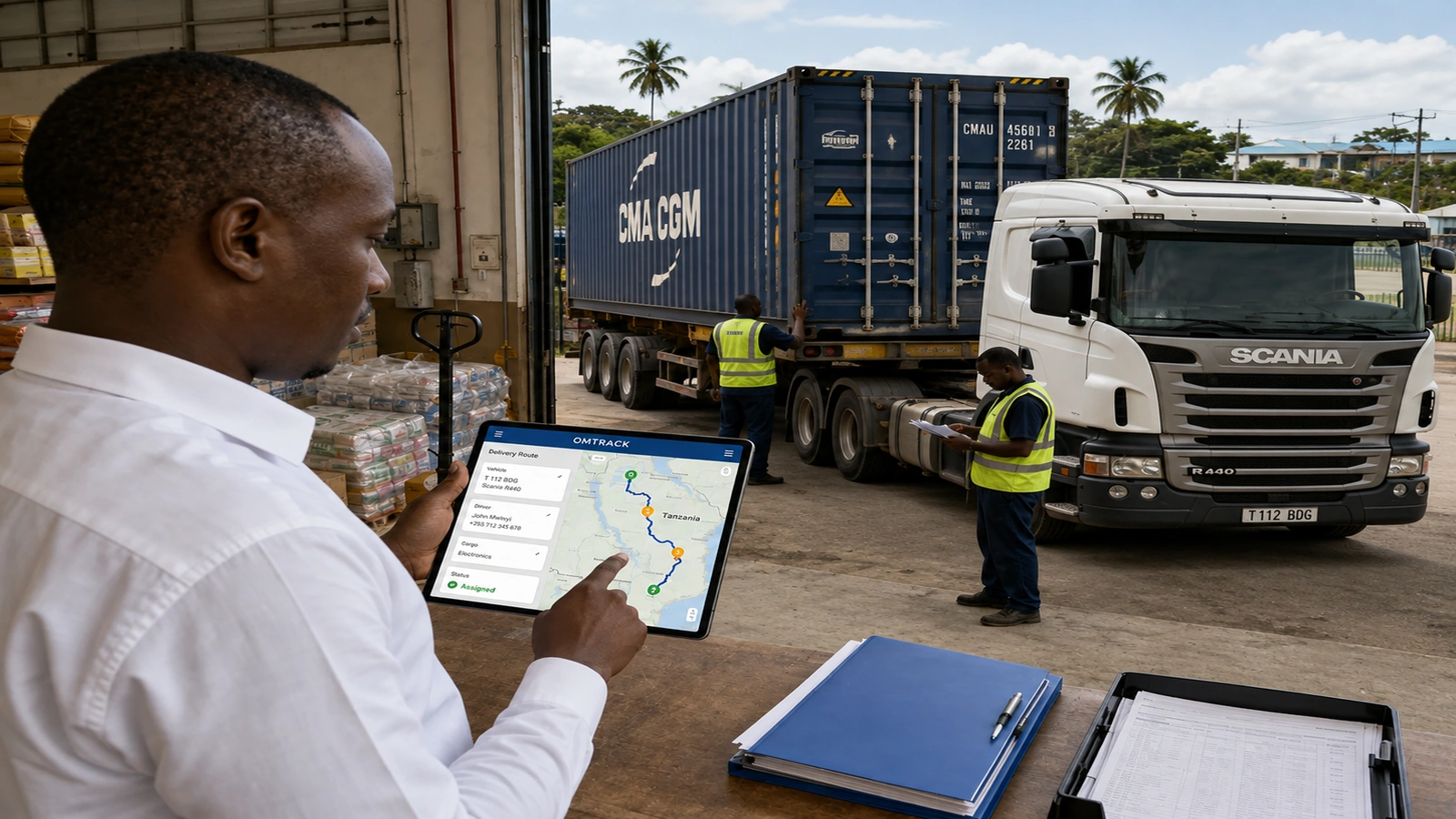 Delivery management dashboard showing active orders, assigned drivers and vehicle locations in Tanzania
