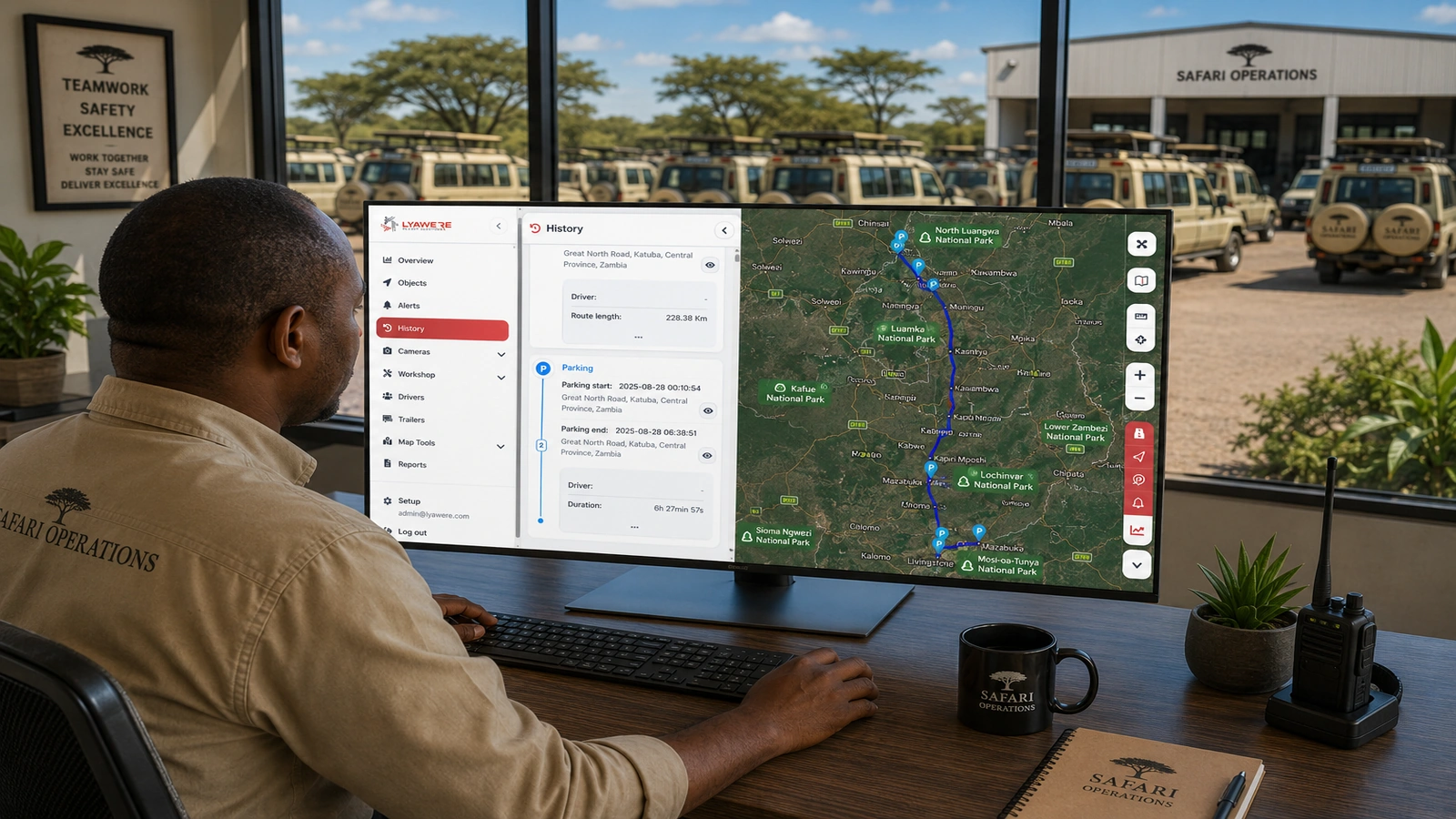 Omtrack safari fleet management platform monitoring tour vehicles in Tanzania