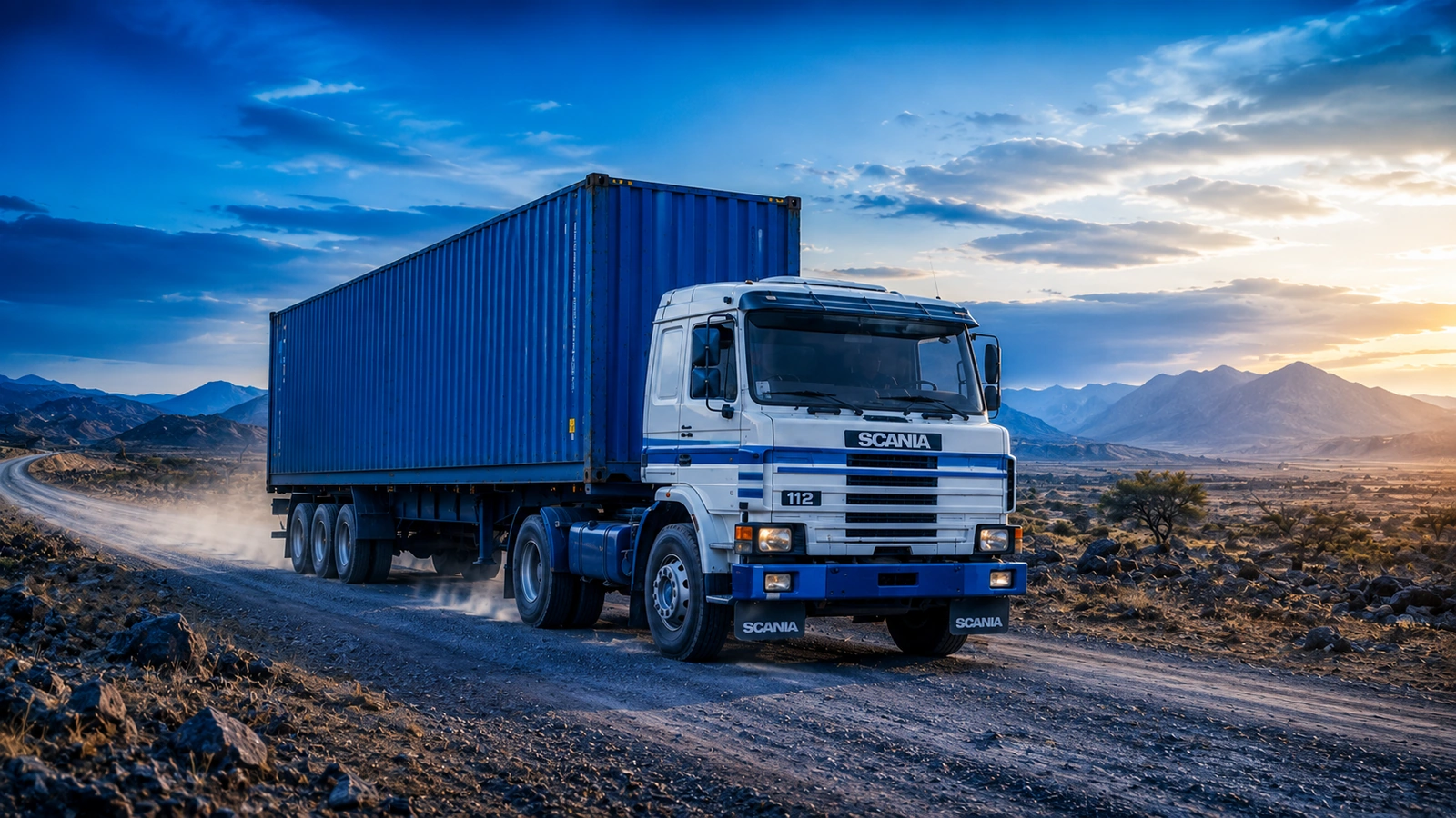 Cargo truck driving on a Tanzanian highway for truck tracking services